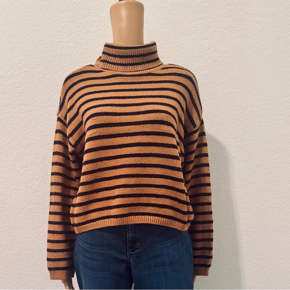 a.n.a Brown and Black Striped Turtleneck Sweater